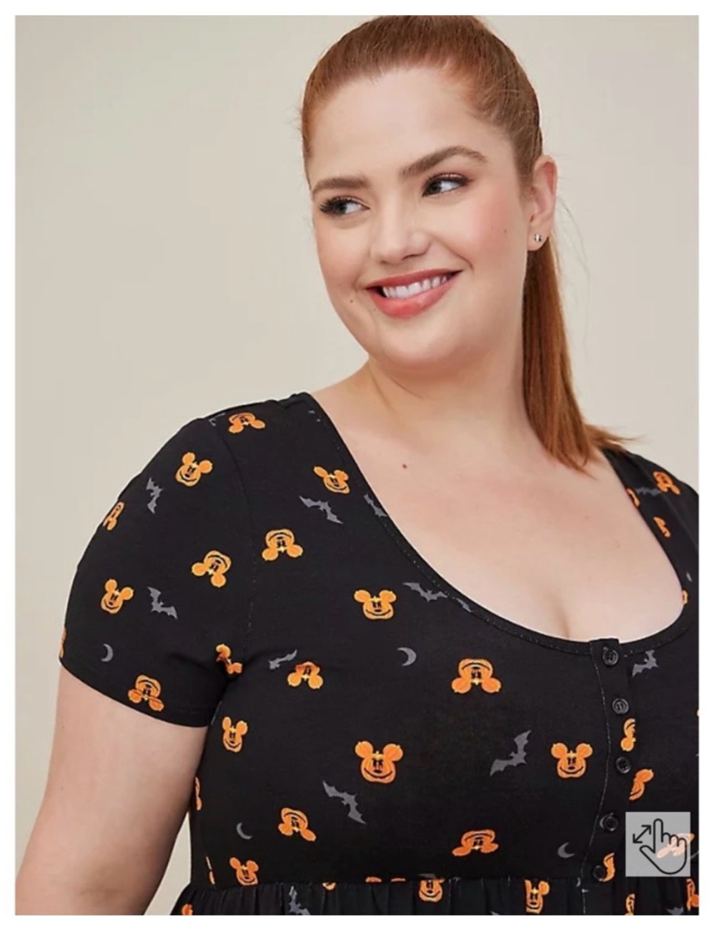 Disney Plus-Size Black Halloween Mickey Print Sleep Top - Orange Accents - Picture 2 of 9